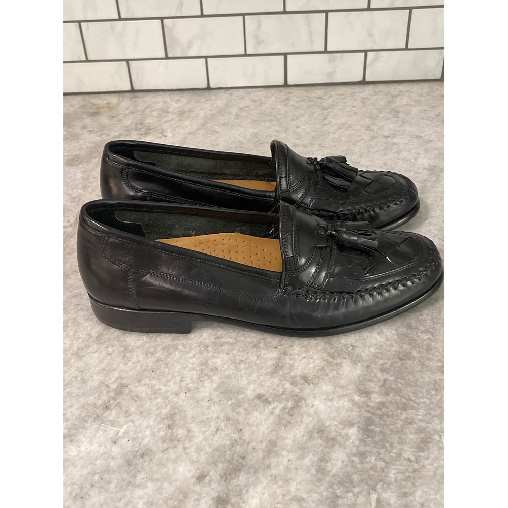 Giorgio Brutini Shoes Tassel Loafers Men 10 Black Leather Woven Kiltie Dress